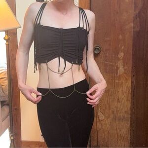 Black Strappy Crop Top with Chain Detail